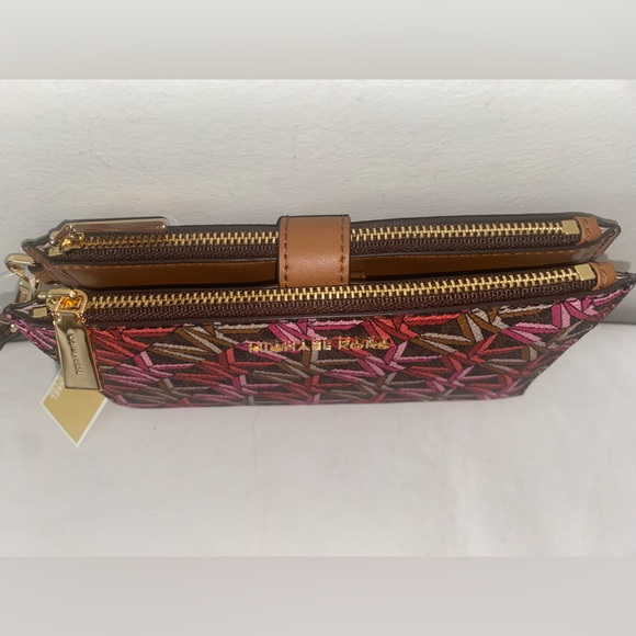 NEW! NWT MICHAEL KORS Jet Set Double Zip MK Logo Wristlet Brown Multi - Picture 5 of 5